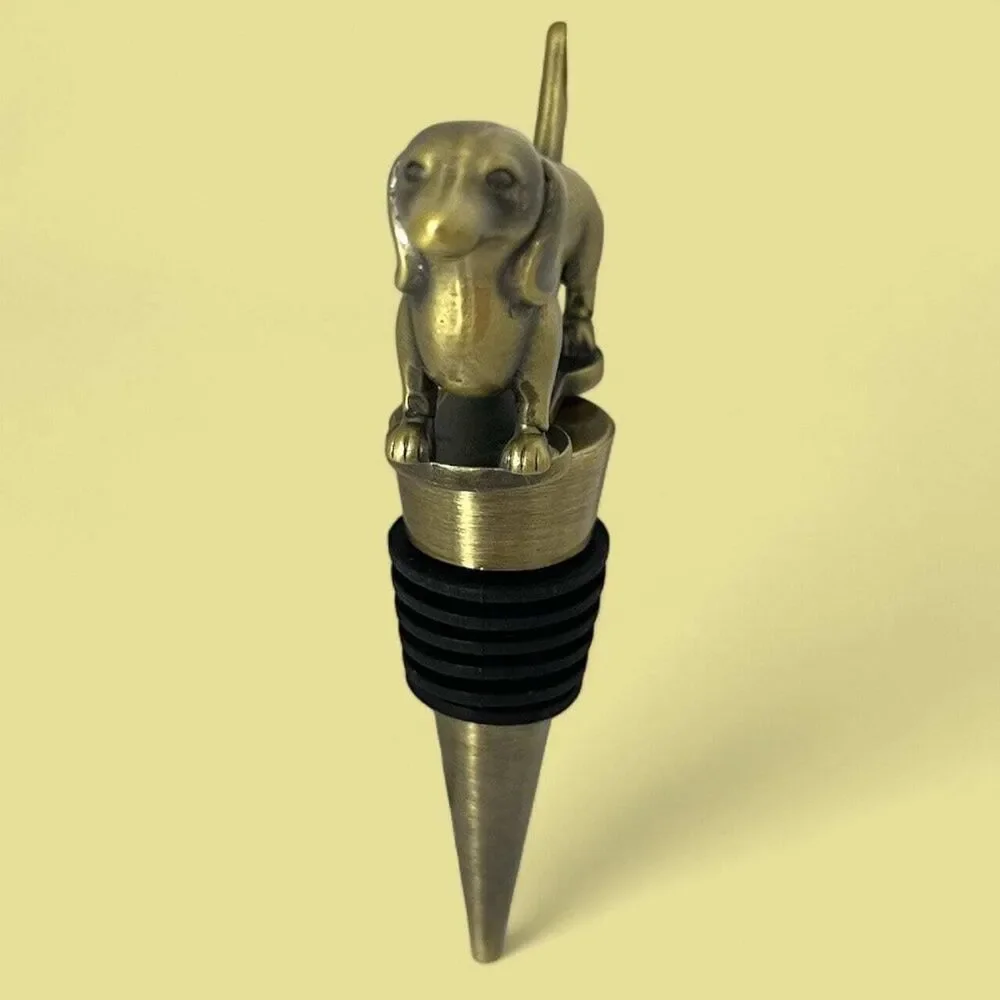 Doxie Weiner Dachshund Dog Wine Bottle Stopper in Gold - Picture 4 of 5
